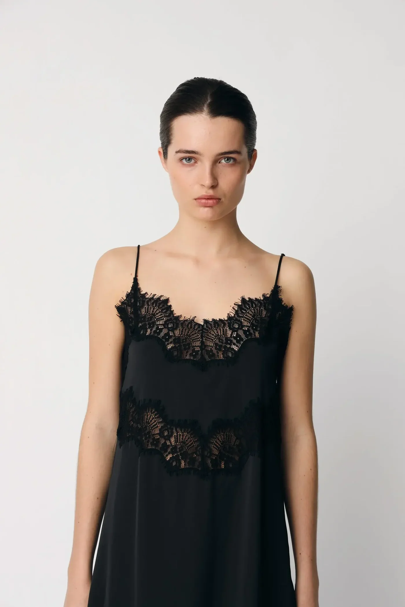Delicate Lace Slip Dress (Black) - Image 3