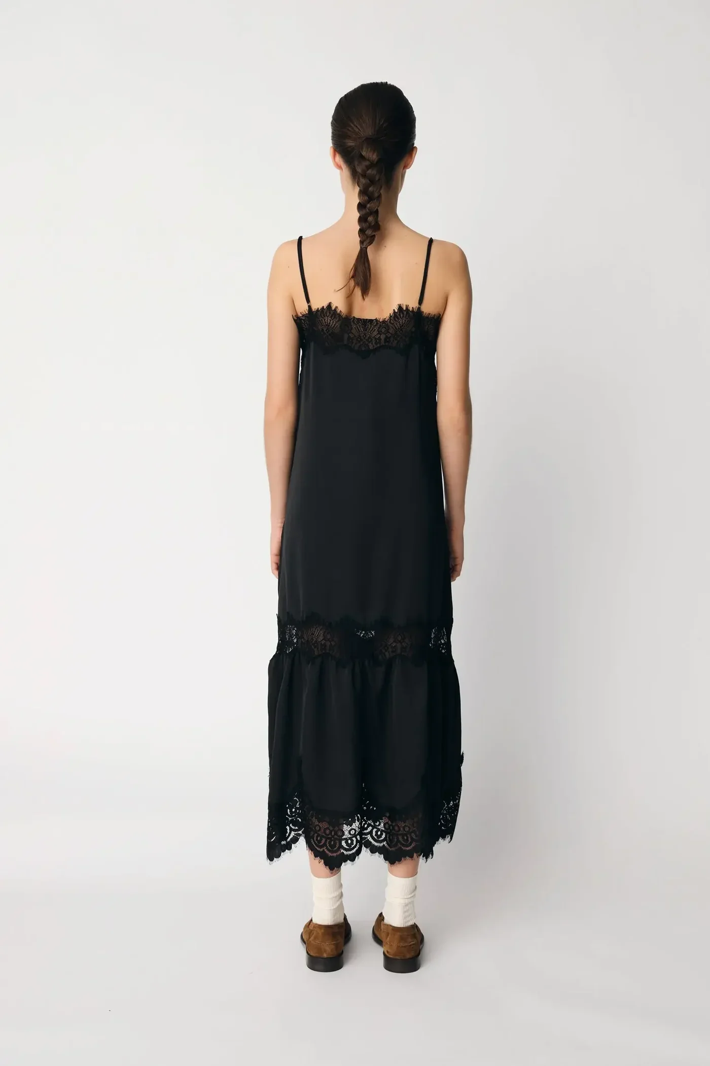 Delicate Lace Slip Dress (Black) - Image 5
